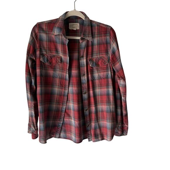 Current/Elliott Red Plaid Flannel Shirt Women Small‎ 100% Cotton Western Grunge - Picture 1 of 8